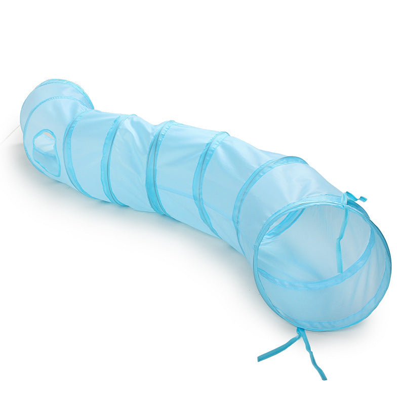 KFX-8022717 Collapsible S-Shaped Cat Tunnel Toy - Solid Color Polyester, 25x122CM, Available in Brown, Black, Lake Blue