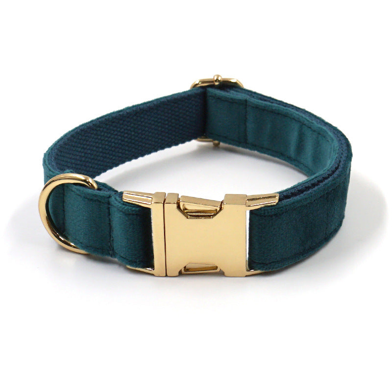 KFX-8023229 Sapphire Green Velvet Pet Collar and Leash Set with Gold Buckle and Bowknot