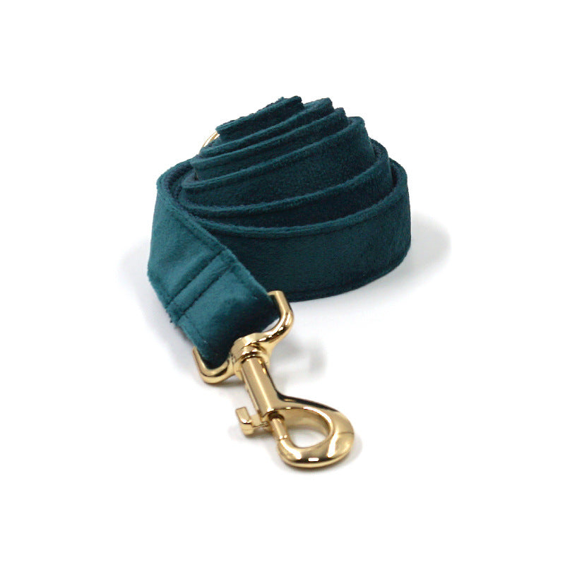 KFX-8023229 Sapphire Green Velvet Pet Collar and Leash Set with Gold Buckle and Bowknot