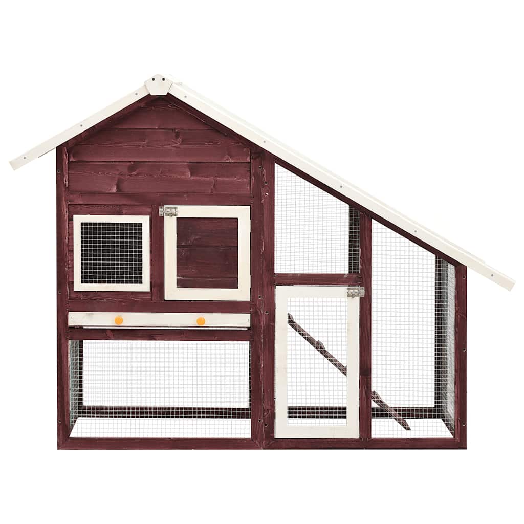 KFX-8025021 Mocha Two-Level Solid Fir Wood Rabbit Hutch with Easy Access Ramp and Pull-Out Cleaning Shelf
