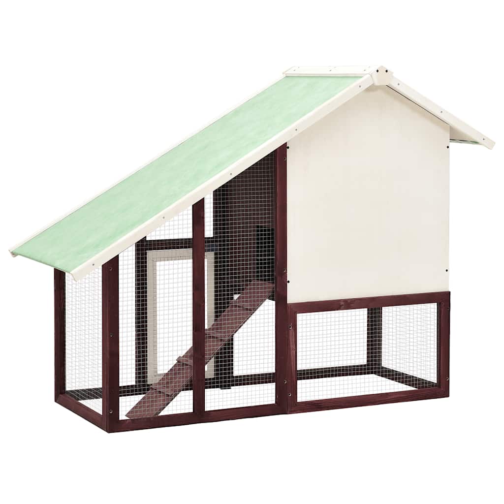 KFX-8025021 Mocha Two-Level Solid Fir Wood Rabbit Hutch with Easy Access Ramp and Pull-Out Cleaning Shelf