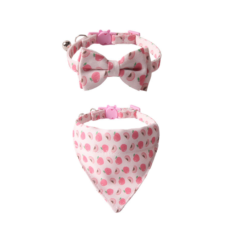 KFX-8025661 Colorful Fruit Series Pet Collar with Bow and Triangular Binder - Watermelon, Lemon, Grape, Peach, Avocado
