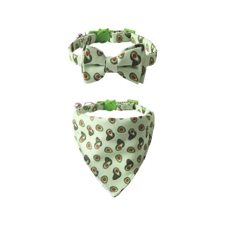 KFX-8025661 Colorful Fruit Series Pet Collar with Bow and Triangular Binder - Watermelon, Lemon, Grape, Peach, Avocado
