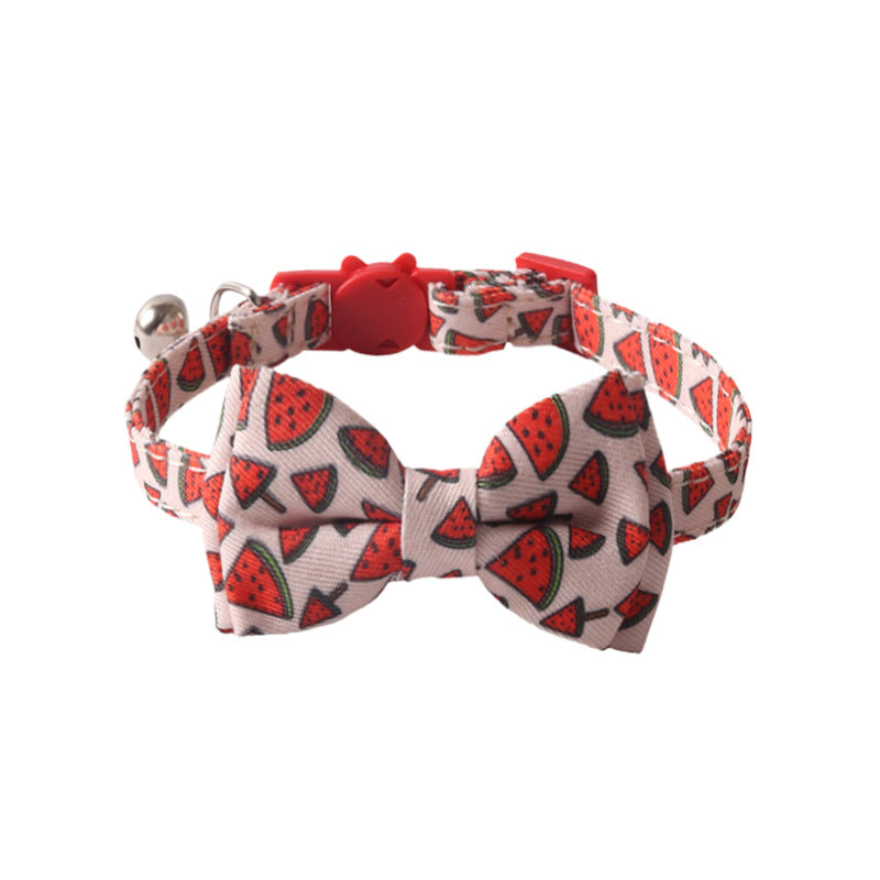 KFX-8025661 Colorful Fruit Series Pet Collar with Bow and Triangular Binder - Watermelon, Lemon, Grape, Peach, Avocado