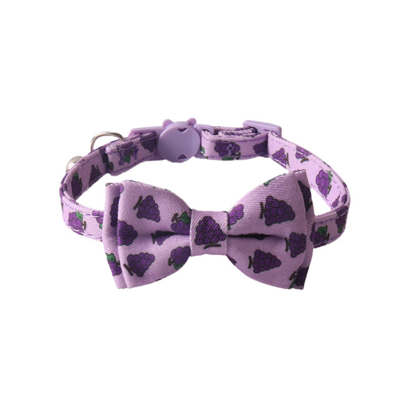 KFX-8025661 Colorful Fruit Series Pet Collar with Bow and Triangular Binder - Watermelon, Lemon, Grape, Peach, Avocado