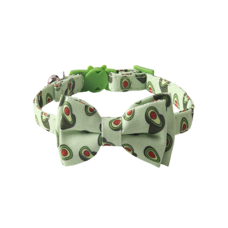 KFX-8025661 Colorful Fruit Series Pet Collar with Bow and Triangular Binder - Watermelon, Lemon, Grape, Peach, Avocado