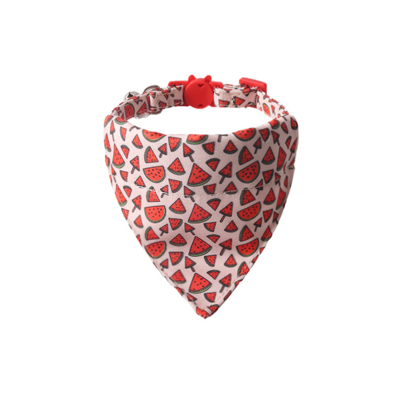 KFX-8025661 Colorful Fruit Series Pet Collar with Bow and Triangular Binder - Watermelon, Lemon, Grape, Peach, Avocado
