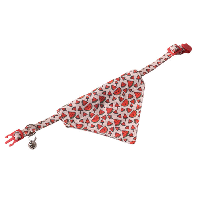 KFX-8025661 Colorful Fruit Series Pet Collar with Bow and Triangular Binder - Watermelon, Lemon, Grape, Peach, Avocado