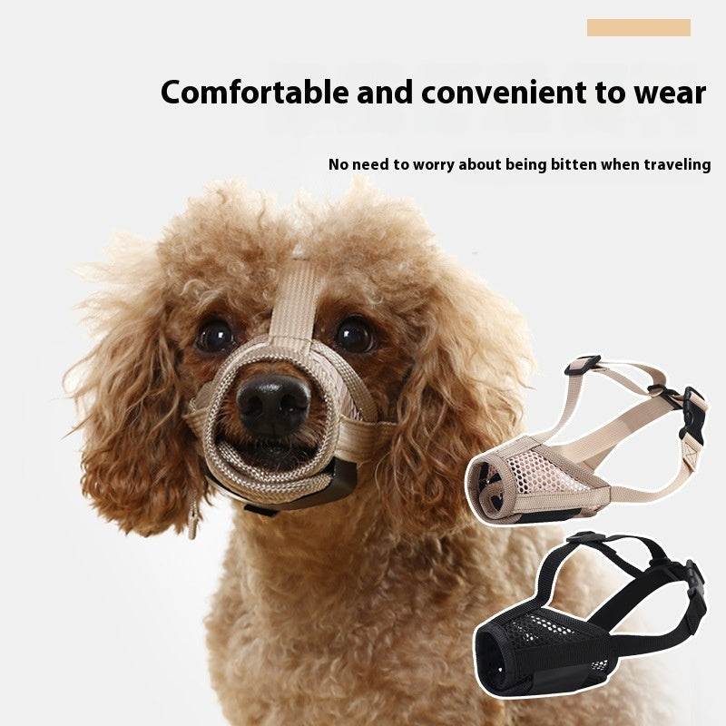 KFX-8026685 Breathable Mesh Muzzle for Dogs – Anti-Bite and Drinking Attachment in Khaki and Black