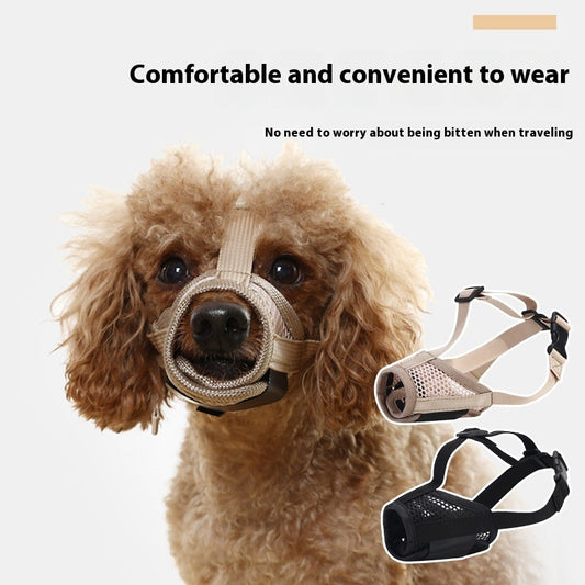 KFX-8026685 Breathable Mesh Muzzle for Dogs – Anti-Bite and Drinking Attachment in Khaki and Black