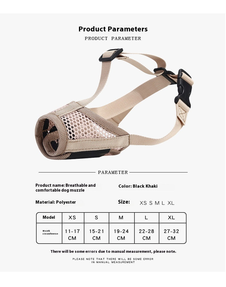 KFX-8026685 Breathable Mesh Muzzle for Dogs – Anti-Bite and Drinking Attachment in Khaki and Black