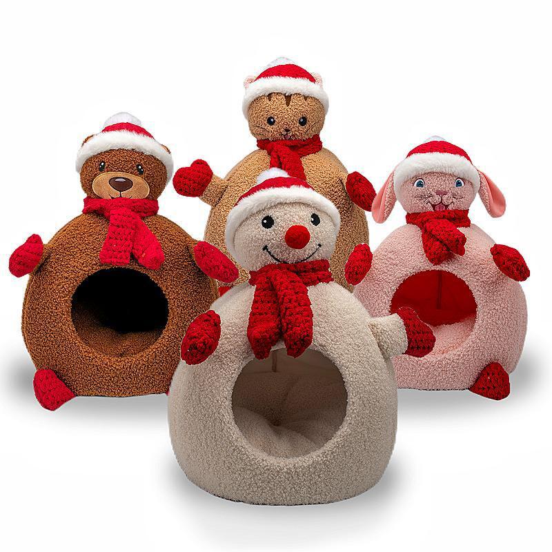 KFX-8027453 Three-Dimensional Cartoon Pet Nest in Snowman, Bear, Rabbit, and Kitten Designs - Available in Small, Medium, and Large Sizes