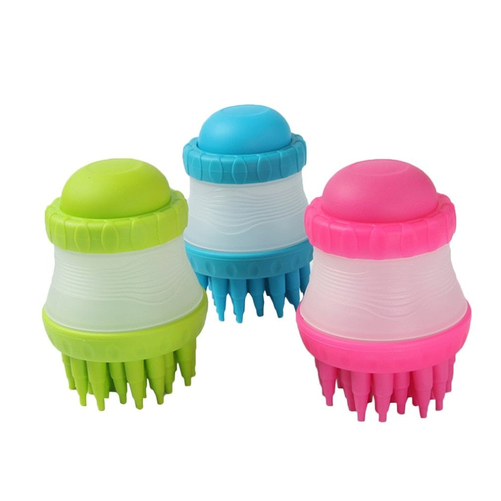 KFX-8031037 Soft Silicone Dog Washing Brush with Built-in Shampoo Reservoir for Easy Bathing