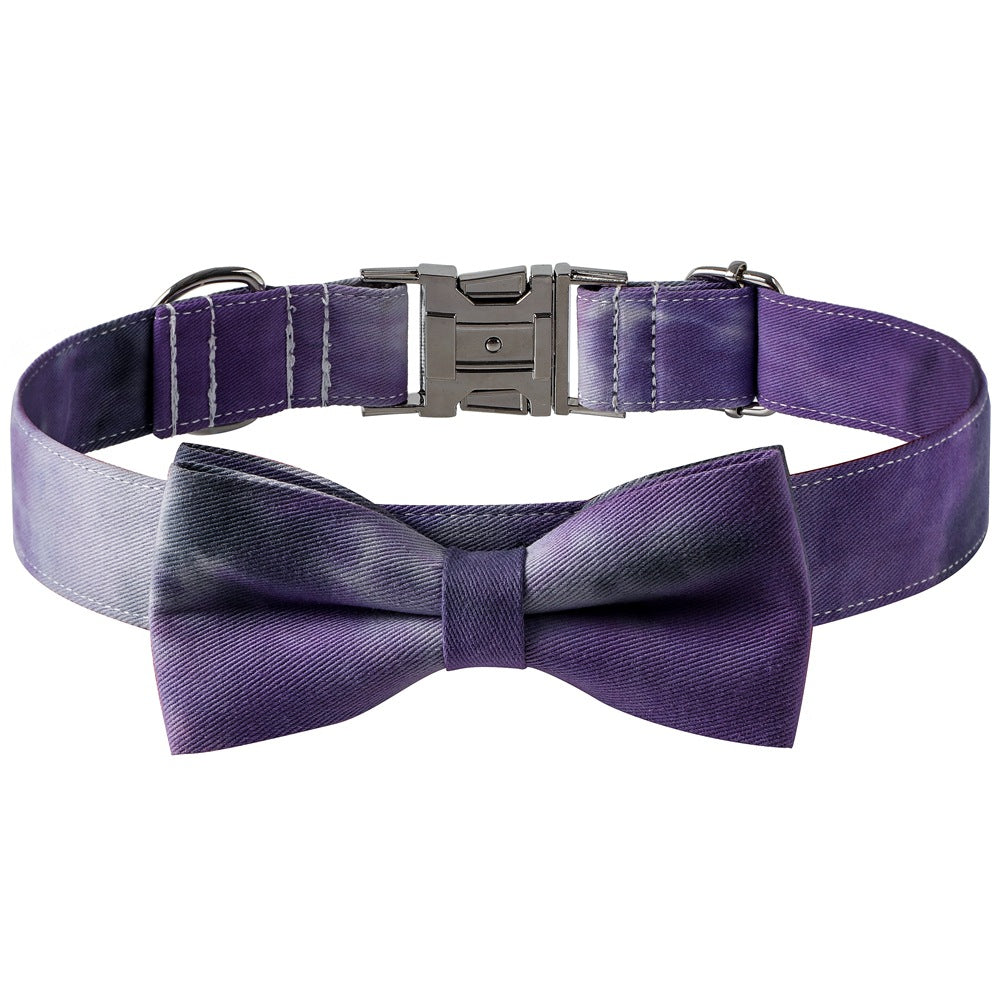 KFX-8031165 Cotton Tie-Dye Dog Collar with Alloy Buckle and Bow - Available in Blue, Purple, Orange, Gray