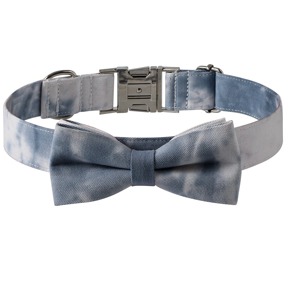 KFX-8031165 Cotton Tie-Dye Dog Collar with Alloy Buckle and Bow - Available in Blue, Purple, Orange, Gray