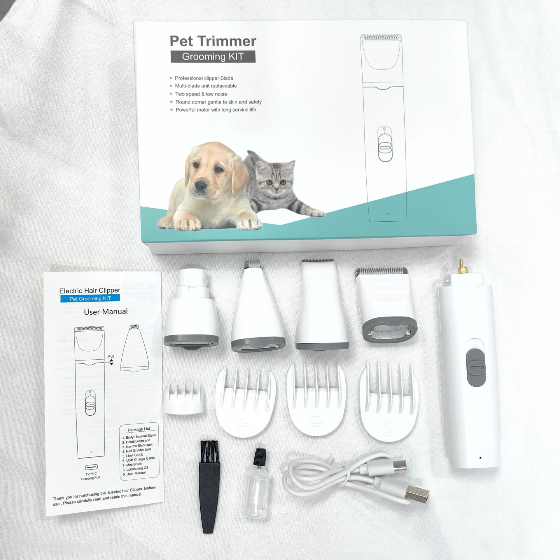 KFX-8034749 Electric Pet Shaver Clipper Set - 4-in-1, 3-in-1, and 2-in-1 Options for Grooming and Nail Care