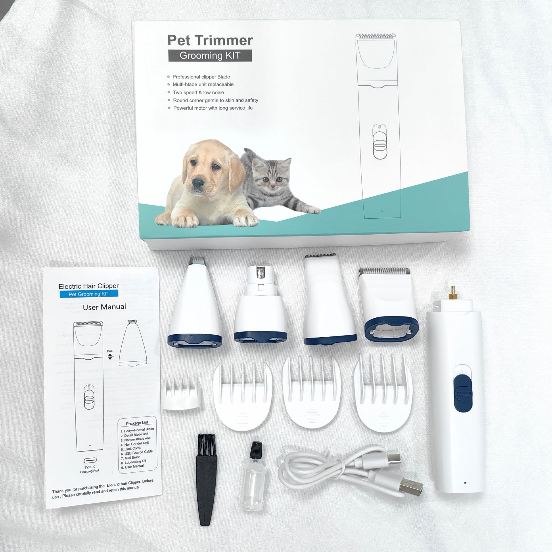 KFX-8034749 Electric Pet Shaver Clipper Set - 4-in-1, 3-in-1, and 2-in-1 Options for Grooming and Nail Care