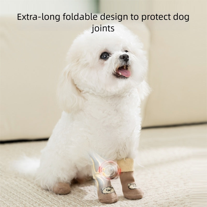 KFX-8035773 Non-Slip Pet Socks for Dogs, Cute Patterns, Comfortable Fit, Four Pairs of Durable Dog Shoes