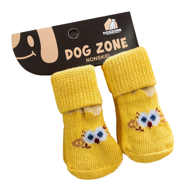 KFX-8035773 Non-Slip Pet Socks for Dogs, Cute Patterns, Comfortable Fit, Four Pairs of Durable Dog Shoes