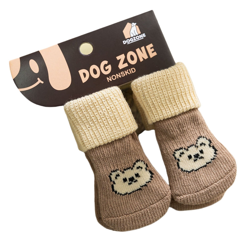 KFX-8035773 Non-Slip Pet Socks for Dogs, Cute Patterns, Comfortable Fit, Four Pairs of Durable Dog Shoes
