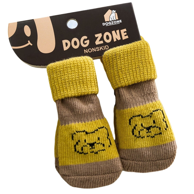 KFX-8035773 Non-Slip Pet Socks for Dogs, Cute Patterns, Comfortable Fit, Four Pairs of Durable Dog Shoes