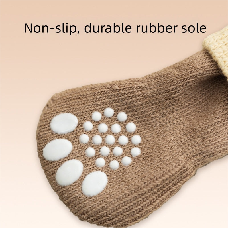 KFX-8035773 Non-Slip Pet Socks for Dogs, Cute Patterns, Comfortable Fit, Four Pairs of Durable Dog Shoes
