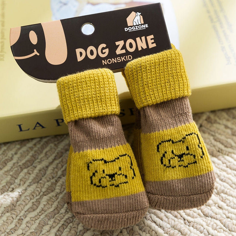 KFX-8035773 Non-Slip Pet Socks for Dogs, Cute Patterns, Comfortable Fit, Four Pairs of Durable Dog Shoes