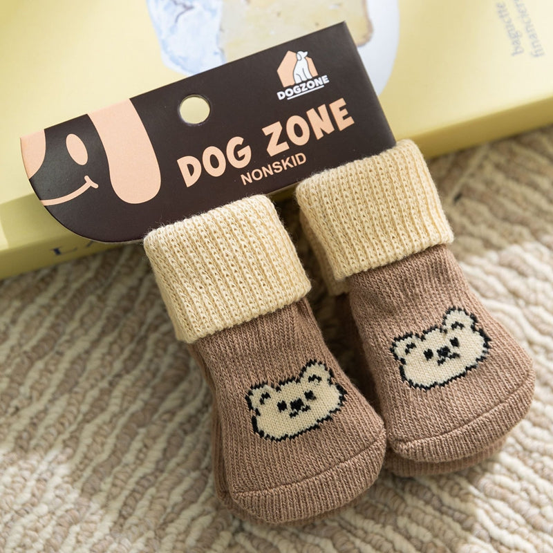 KFX-8035773 Non-Slip Pet Socks for Dogs, Cute Patterns, Comfortable Fit, Four Pairs of Durable Dog Shoes