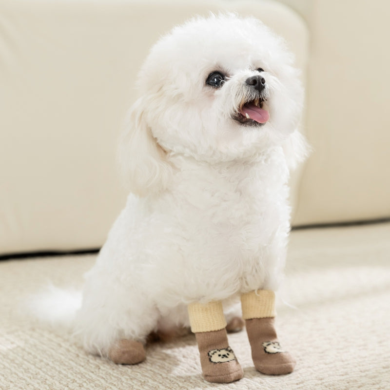 KFX-8035773 Non-Slip Pet Socks for Dogs, Cute Patterns, Comfortable Fit, Four Pairs of Durable Dog Shoes