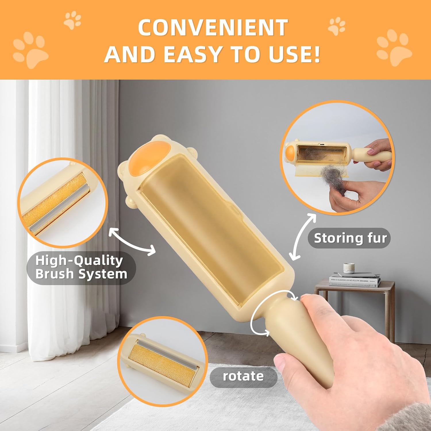 KFX-8036413 Pet Hair Remover with Self-Cleaning Base - Efficient Tool for Removing Dog and Cat Fur from Furniture, Carpets, and Car Seats