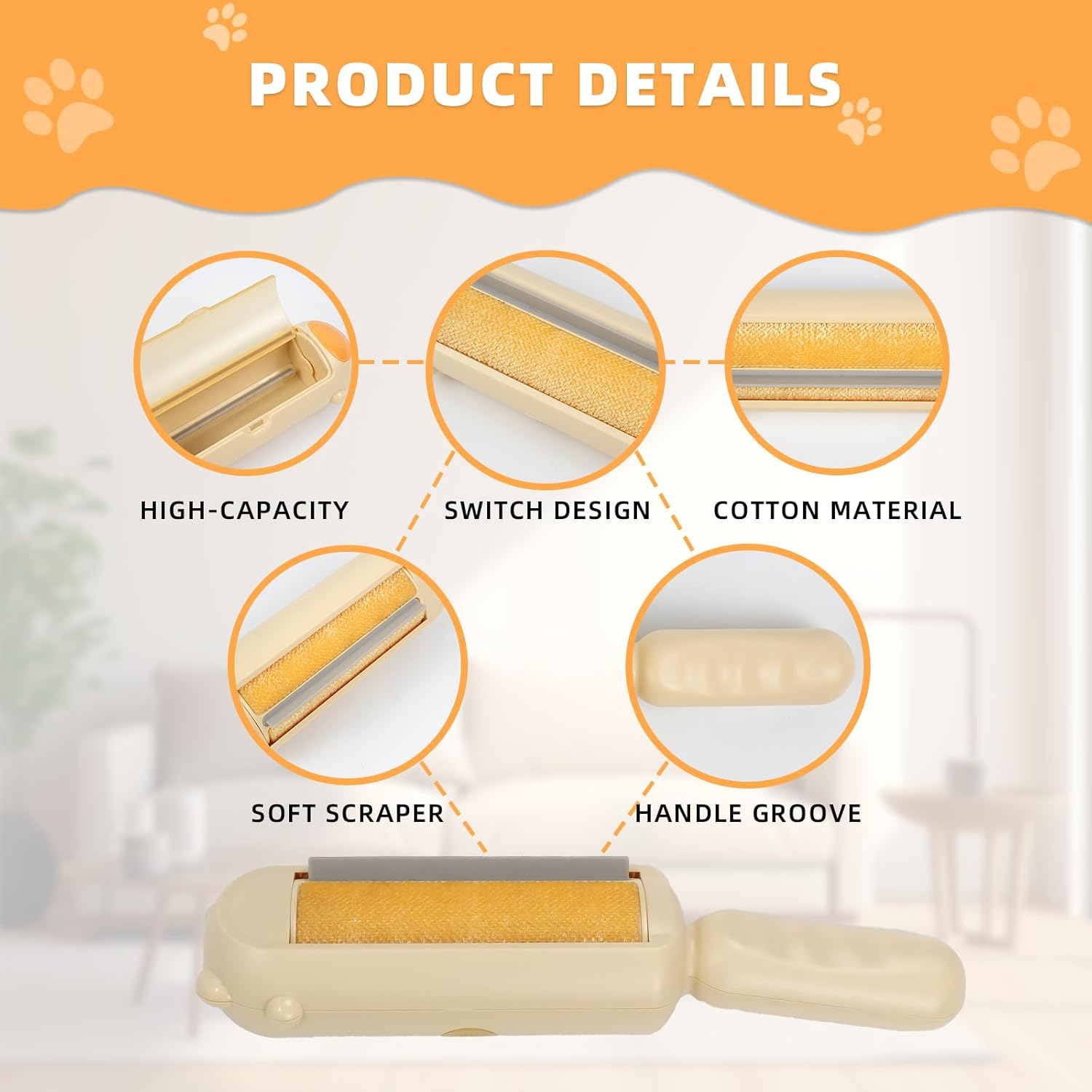 KFX-8036413 Pet Hair Remover with Self-Cleaning Base - Efficient Tool for Removing Dog and Cat Fur from Furniture, Carpets, and Car Seats
