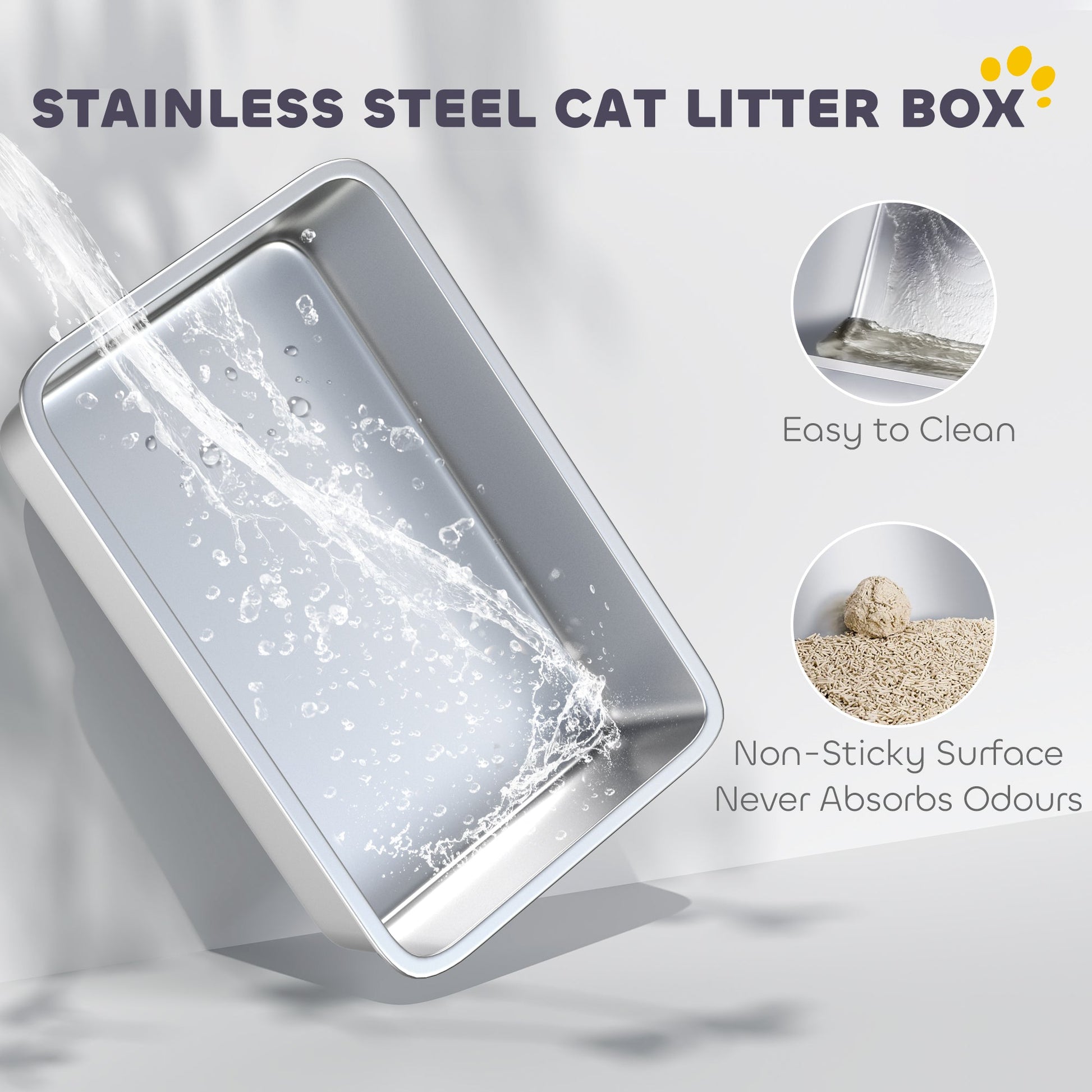 KFX-8040381 Extra Large Stainless Steel Cat Litter Box with Scoop and Pad, Anti-Leakage Design for Easy Cleaning