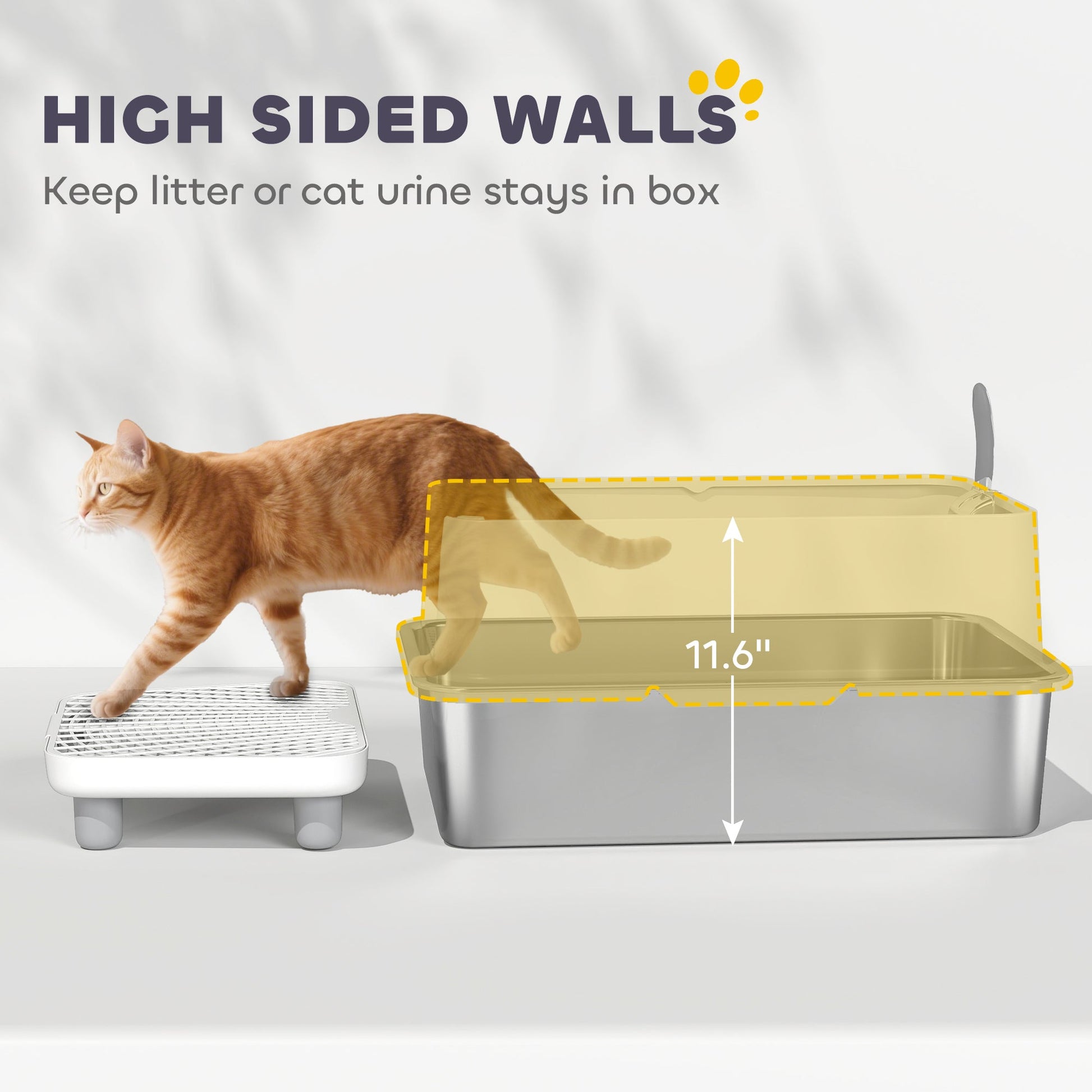 KFX-8040381 Extra Large Stainless Steel Cat Litter Box with Scoop and Pad, Anti-Leakage Design for Easy Cleaning