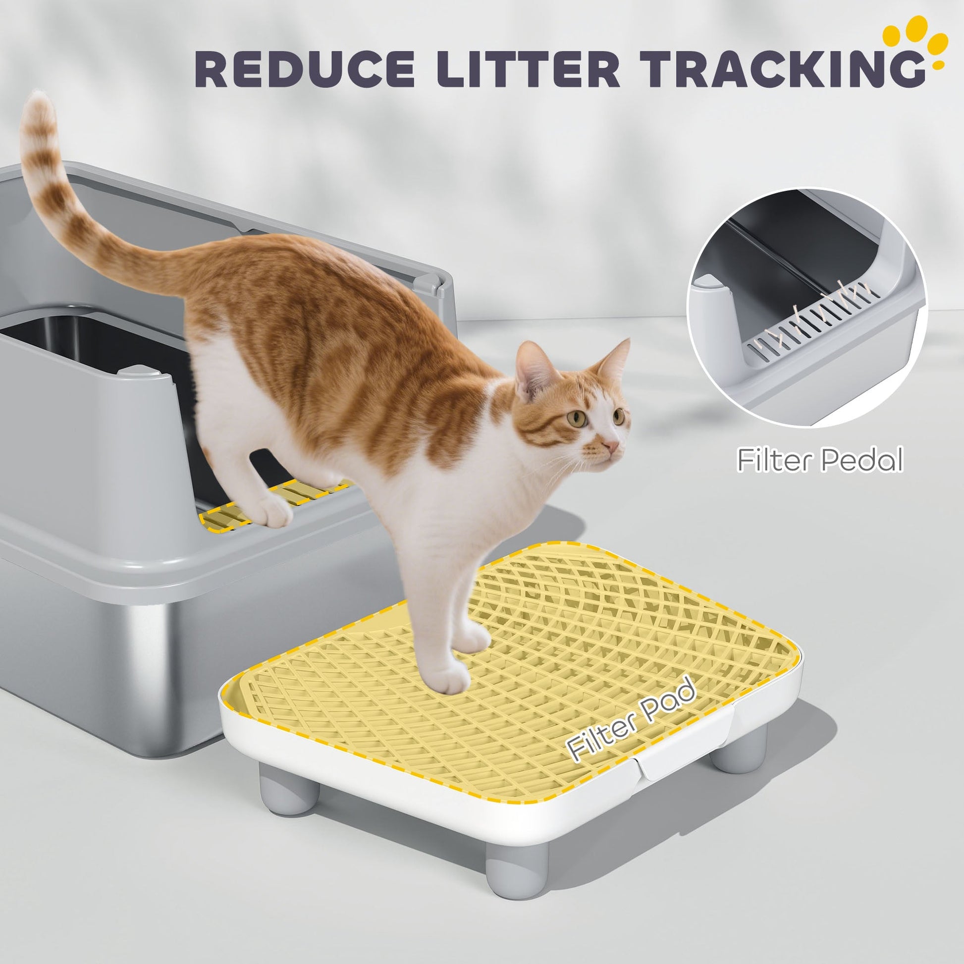 KFX-8040381 Extra Large Stainless Steel Cat Litter Box with Scoop and Pad, Anti-Leakage Design for Easy Cleaning