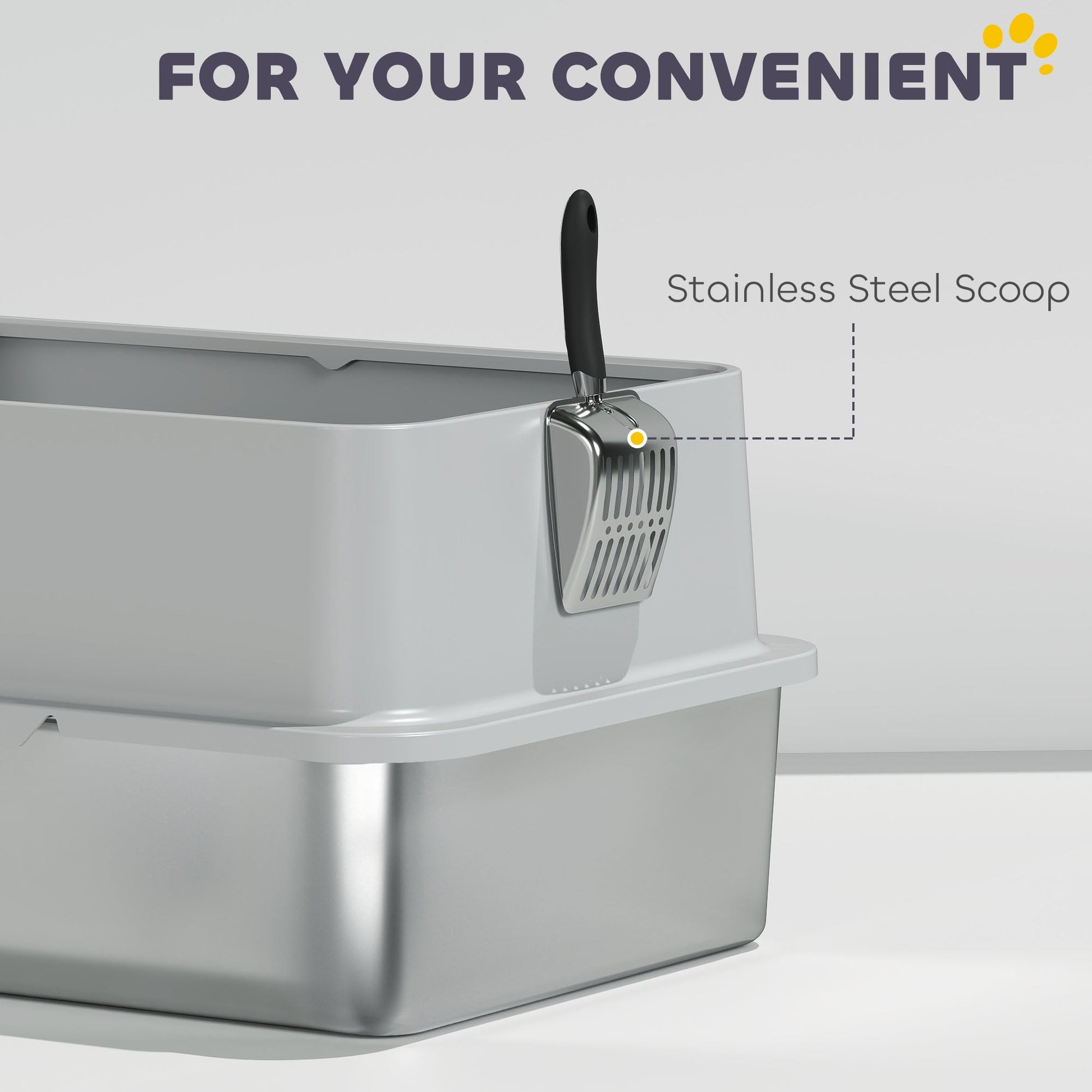KFX-8040381 Extra Large Stainless Steel Cat Litter Box with Scoop and Pad, Anti-Leakage Design for Easy Cleaning