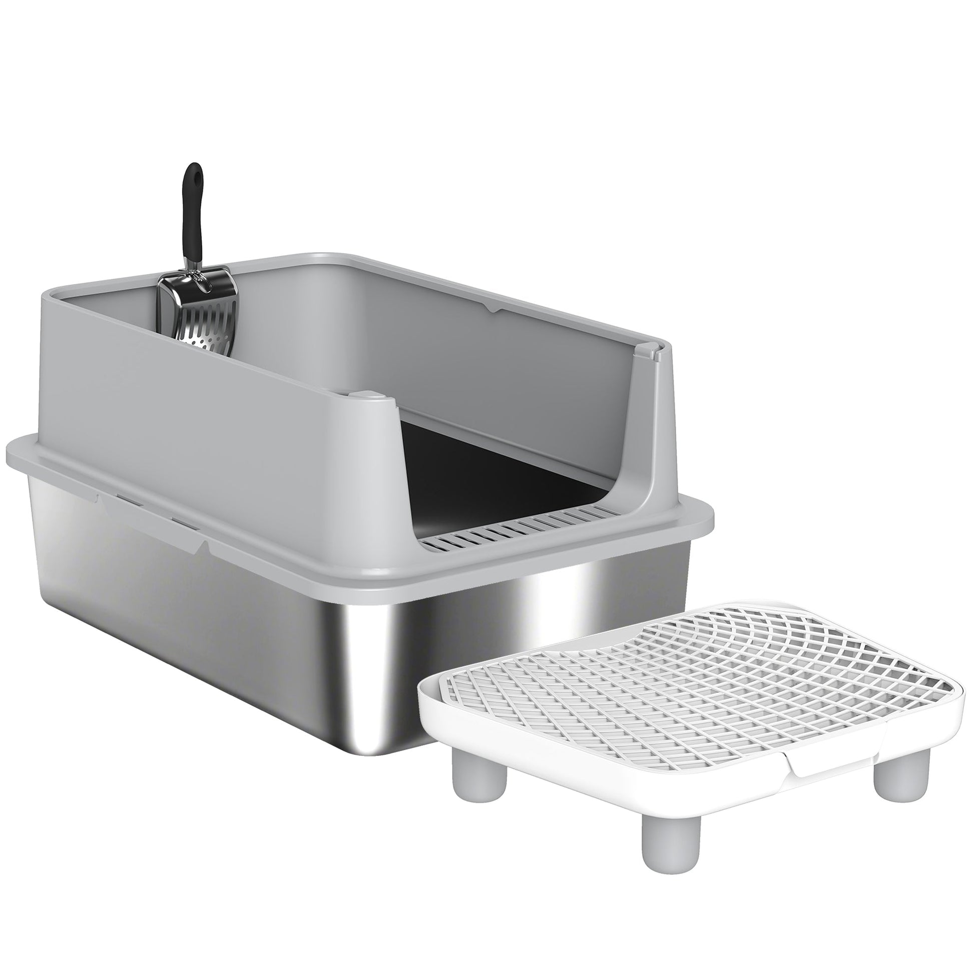 KFX-8040381 Extra Large Stainless Steel Cat Litter Box with Scoop and Pad, Anti-Leakage Design for Easy Cleaning