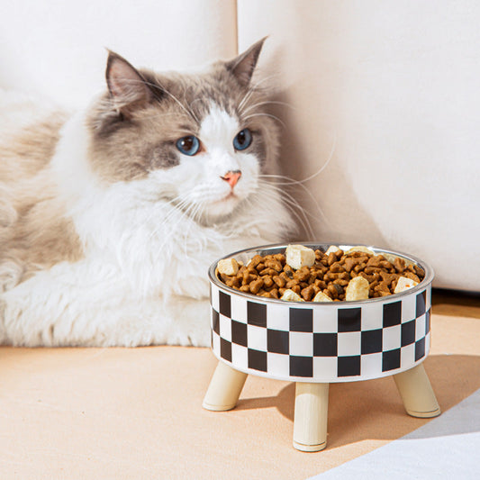 KFX-8040893 Polka Dot Large Stainless Steel Pet Bowl with Four Legs