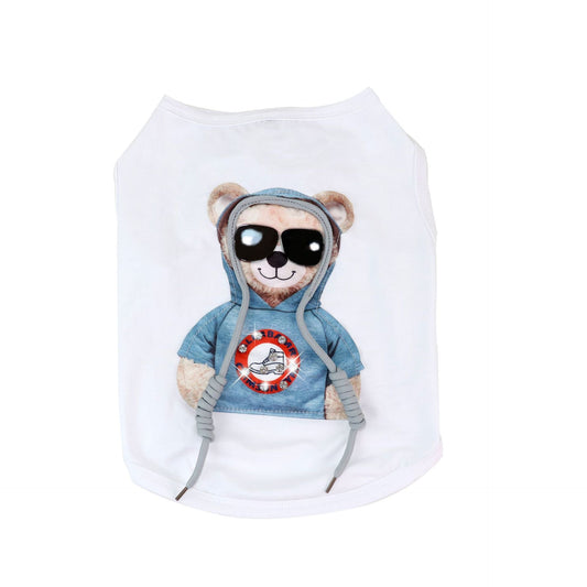 KFX-8045245 Cute Summer Cotton Vest for Pets - Bear Cartoon Design in Multiple Colors and Sizes