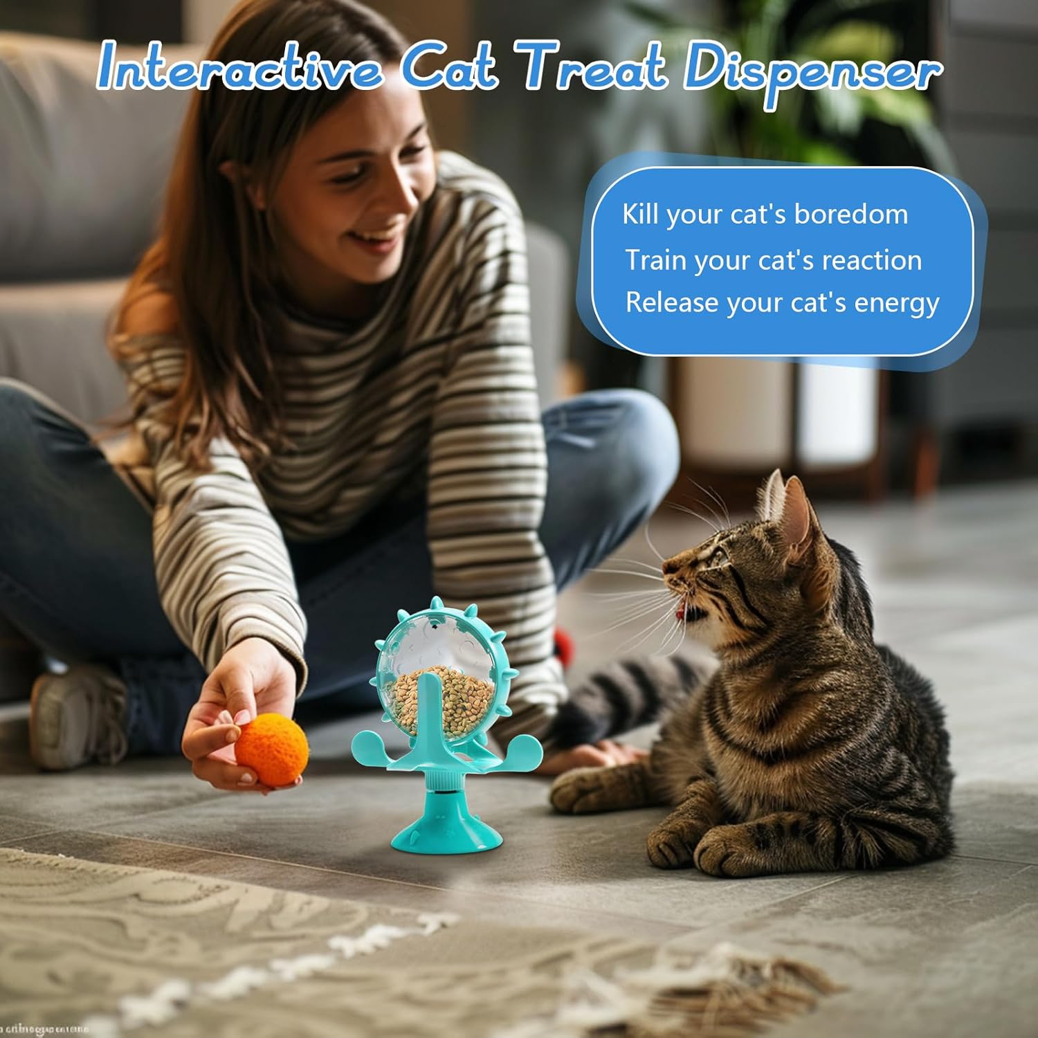 KFX-8047933 Interactive Puzzle Feeder Toy for Cats and Small Dogs with Bell and Snack Dispenser