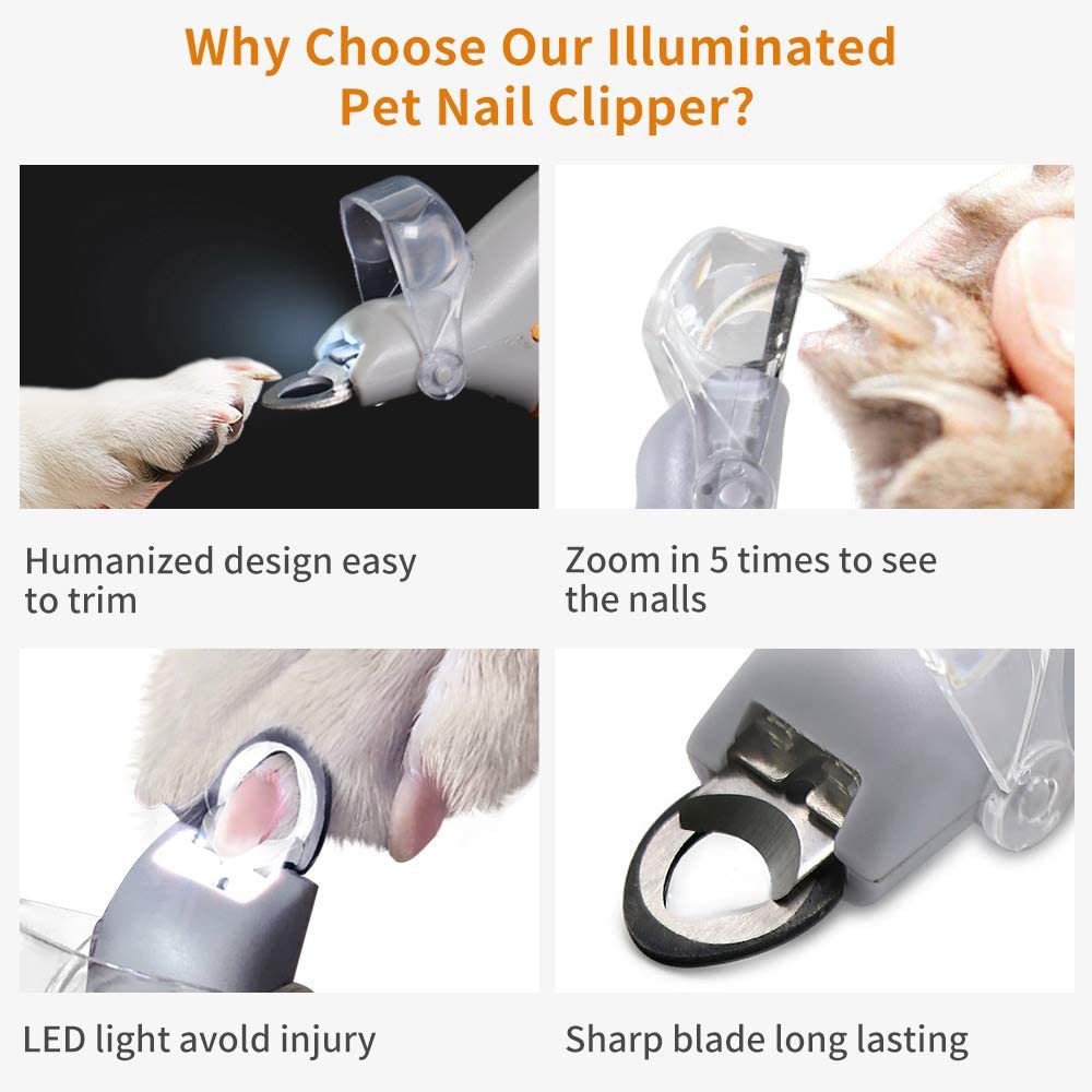 KFX-8048445 Luminous Nail Clippers for Dogs and Cats - Metal Cleaning Scissors with Rubber Handle