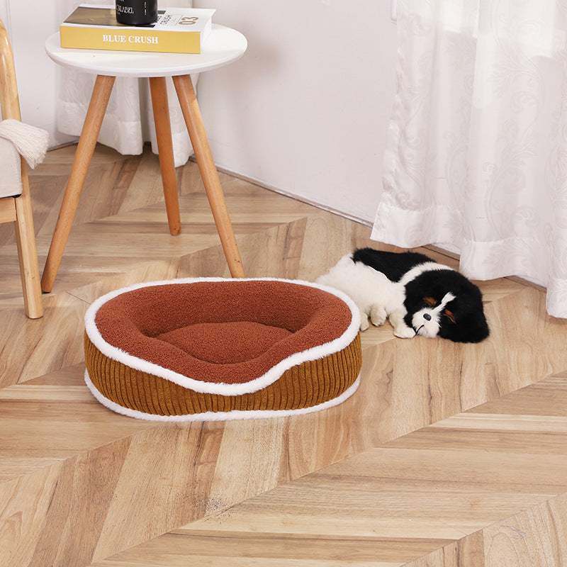 KFX-8052285 Cozy Plush Pet Bed for Autumn-Winter - Soft, Comfortable, Detachable, Thick Cushion for Pets