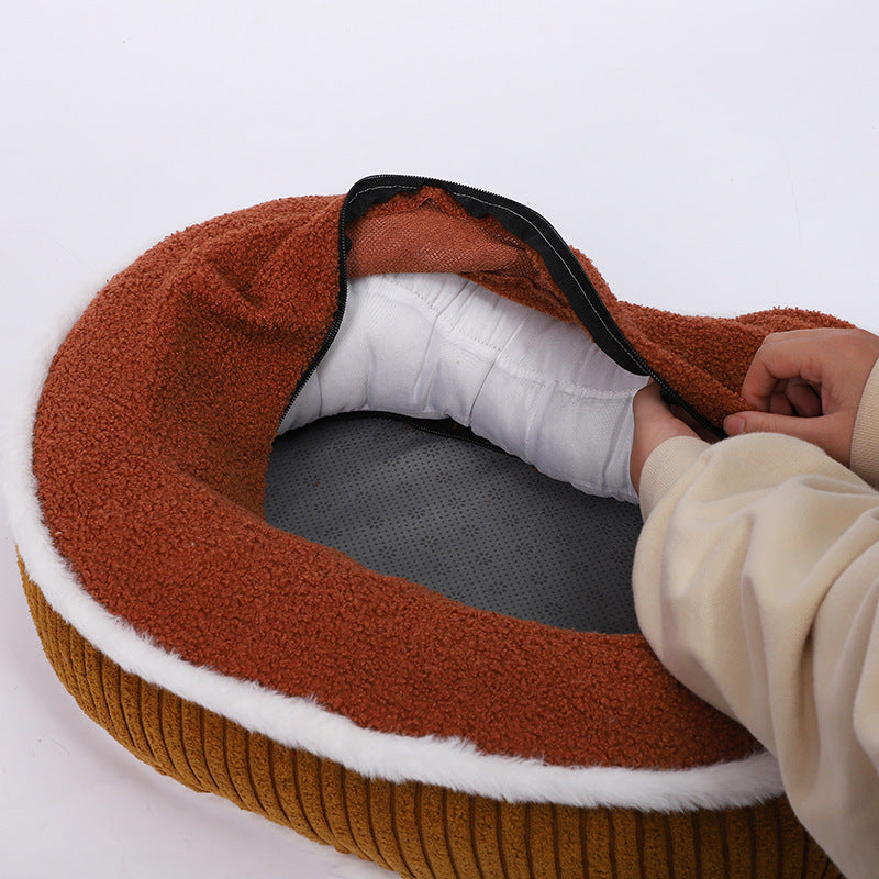 KFX-8052285 Cozy Plush Pet Bed for Autumn-Winter - Soft, Comfortable, Detachable, Thick Cushion for Pets