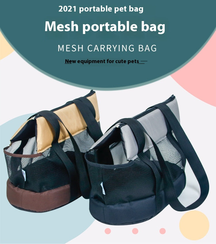 KFX-8052669 Foldable Mesh Outdoor Pet Bag for Dogs and Cats - Soft Oxford Shoulder Handbag in Black/Brown, Sizes S/L/XL