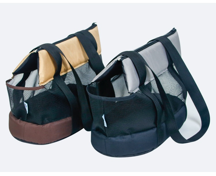 KFX-8052669 Foldable Mesh Outdoor Pet Bag for Dogs and Cats - Soft Oxford Shoulder Handbag in Black/Brown, Sizes S/L/XL