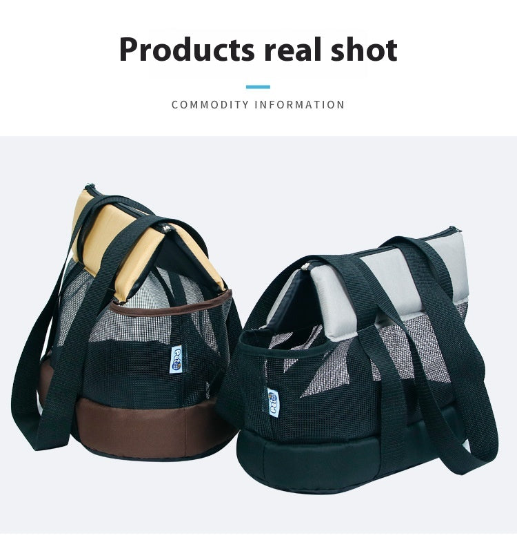 KFX-8052669 Foldable Mesh Outdoor Pet Bag for Dogs and Cats - Soft Oxford Shoulder Handbag in Black/Brown, Sizes S/L/XL