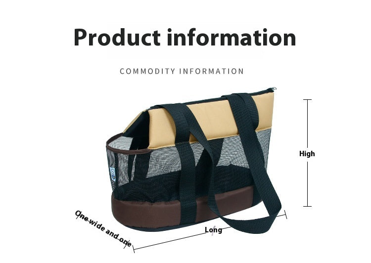 KFX-8052669 Foldable Mesh Outdoor Pet Bag for Dogs and Cats - Soft Oxford Shoulder Handbag in Black/Brown, Sizes S/L/XL