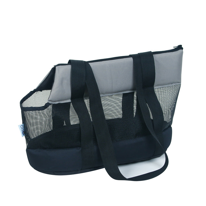 KFX-8052669 Foldable Mesh Outdoor Pet Bag for Dogs and Cats - Soft Oxford Shoulder Handbag in Black/Brown, Sizes S/L/XL