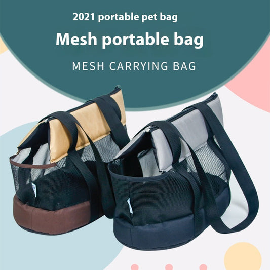 KFX-8052669 Foldable Mesh Outdoor Pet Bag for Dogs and Cats - Soft Oxford Shoulder Handbag in Black/Brown, Sizes S/L/XL