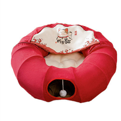 KFX-8055485 Folding Cat's Nest Tunnel Bed, Removable & Washable Canvas, 130CM Long