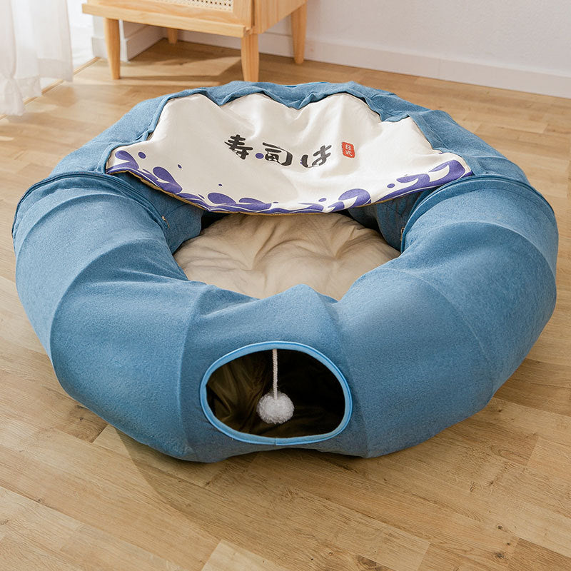 KFX-8055485 Folding Cat's Nest Tunnel Bed, Removable & Washable Canvas, 130CM Long
